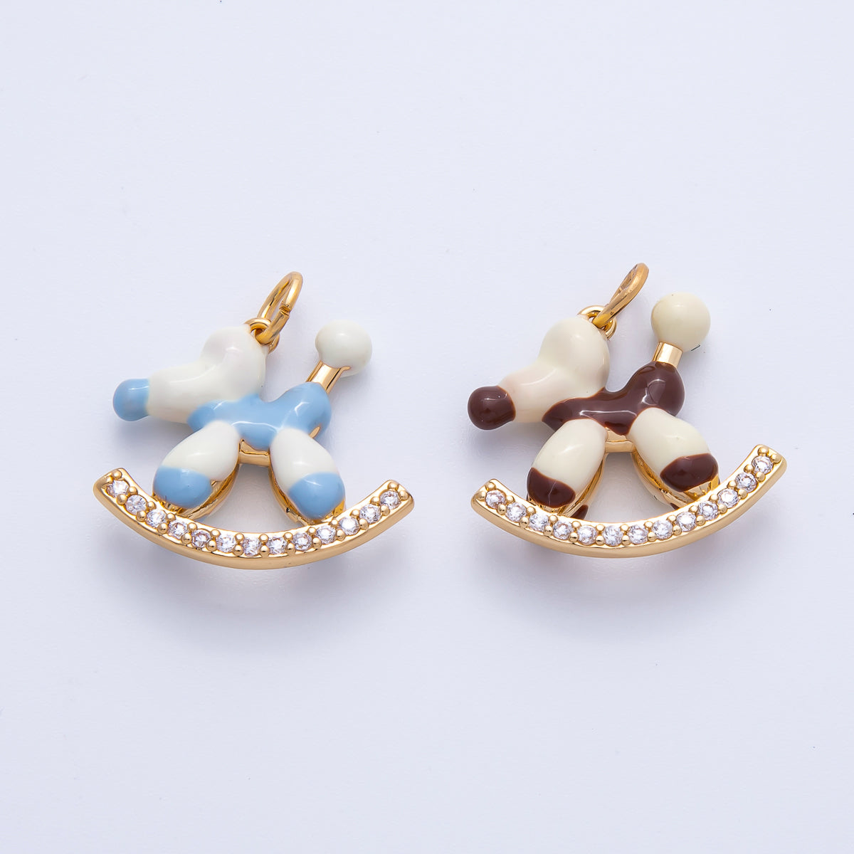 18K Gold Filled 20mm Blue, Brown Enamel Puppy Animal CZ Charm | AK209
