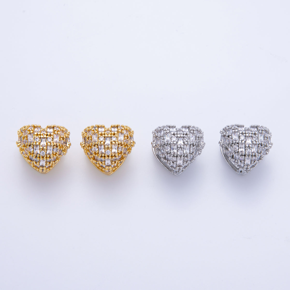 14K Gold Filled 14mm Clear CZ Baguette Heart Huggie Earring in Gold & Silver | Earrings-00019 Earrings-00020