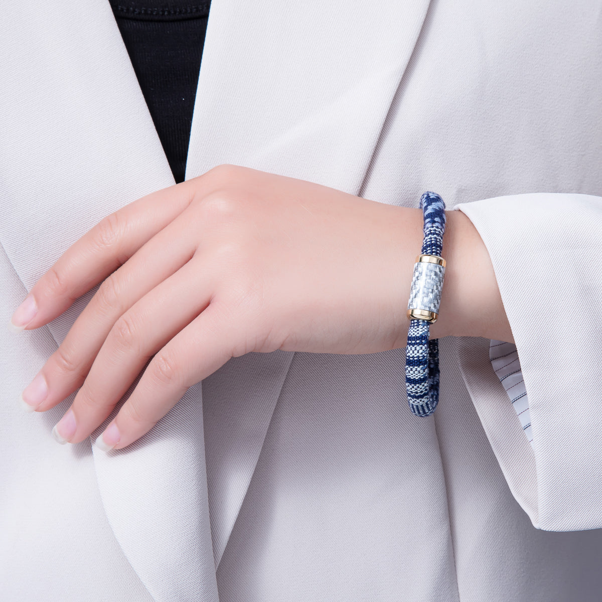 10mm Blue Woven Embroidered Fabric Cord 8.86 Inch Bracelet | WA-3962