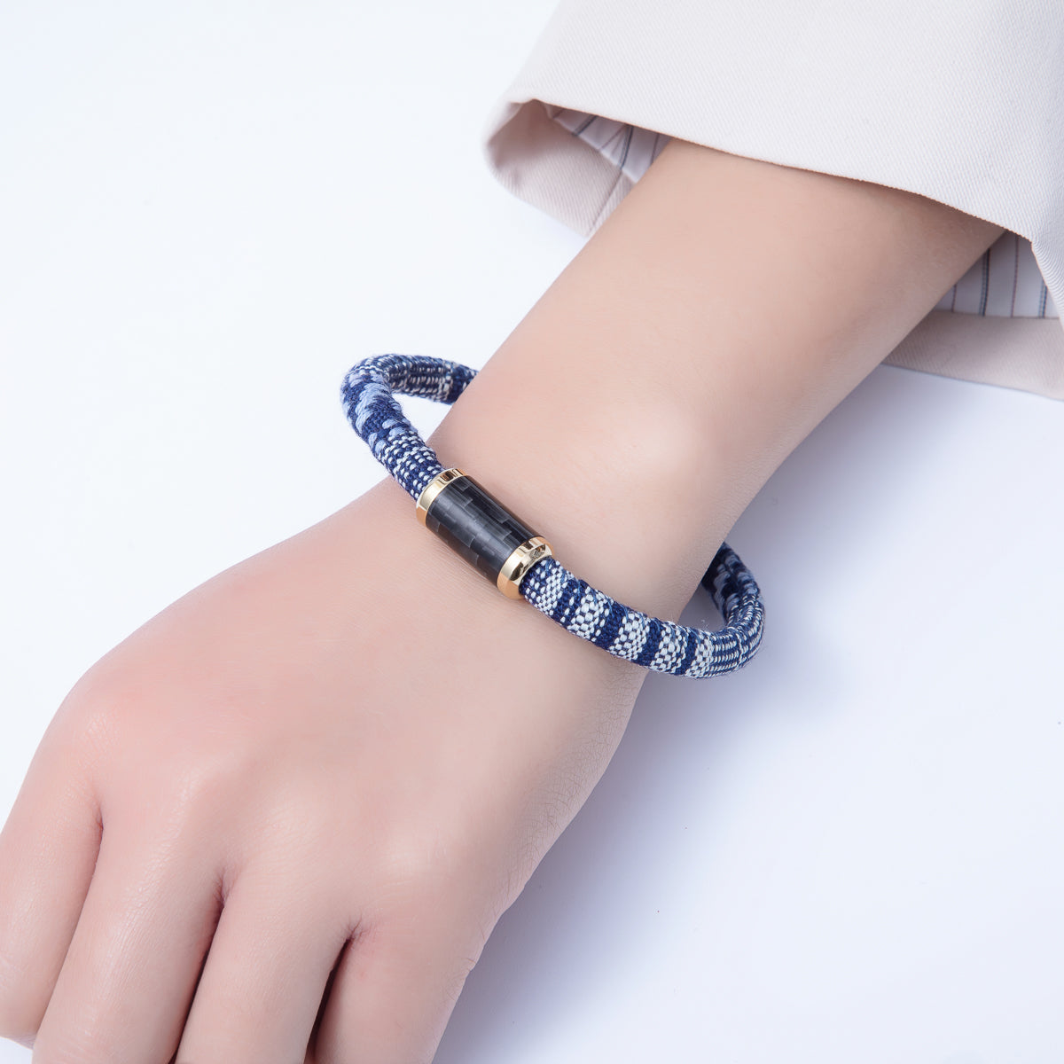 10mm Blue Woven Embroidered Fabric Cord 8.86 Inch Bracelet | WA-3962