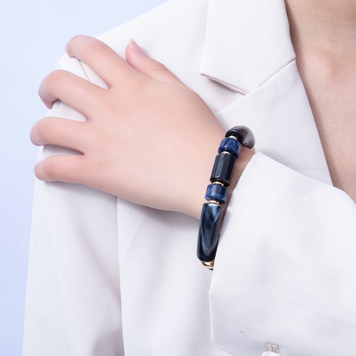 6mm Black Nero Marquina Gemstone Bead Stretch Bracelet | WA-3972