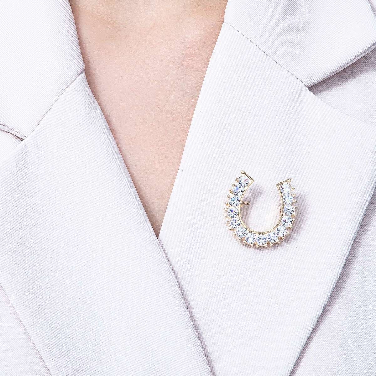 18K Gold Filled 29mm Micro Paved CZ Lucky Horseshoe Brooch Pin | BH-050