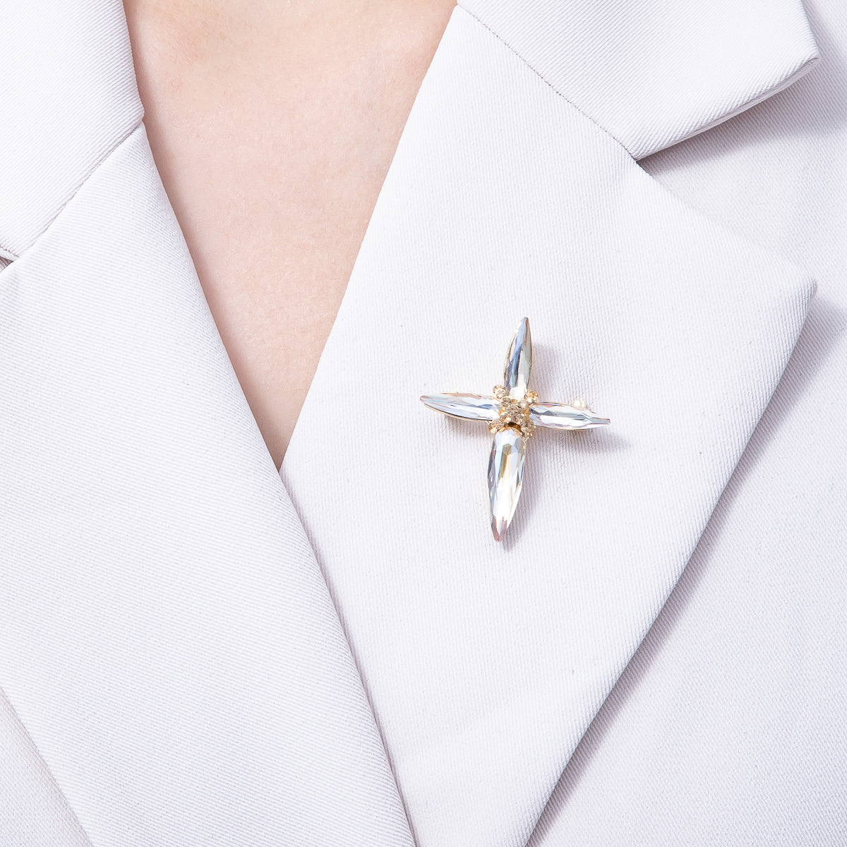 Gold 39mm x 33mm Marquise Rhinestone Tied Cross Pin Brooch | BH-056