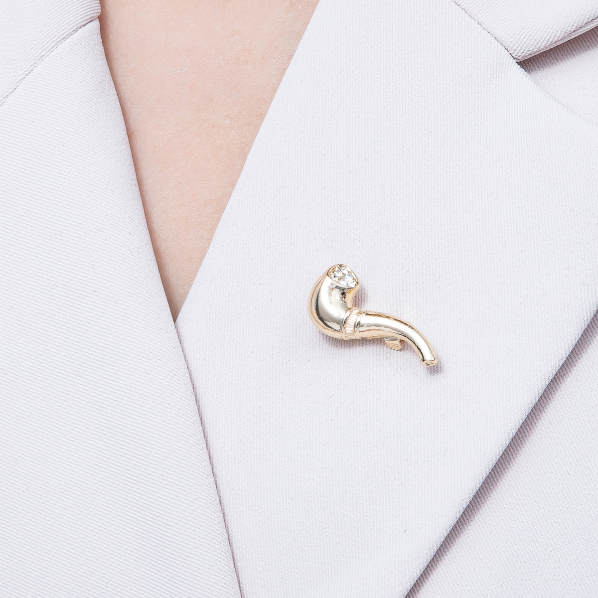 Gold 28mm x 12.5mm Clear Rhinestone Smoking Pipe Pin Brooch | BH-065