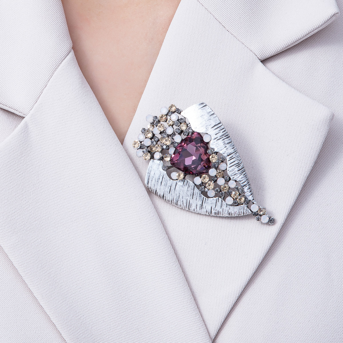 Vintage Moonlit Amethyst Crystal Statement Brooch Pin | BH-008