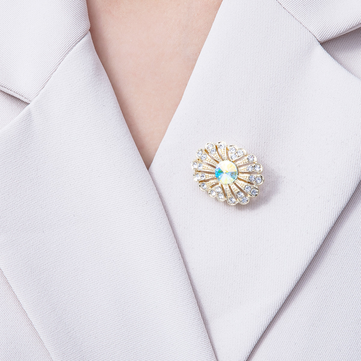 Gold Rhinestone Geometric Flower Pin Brooch | BH-040