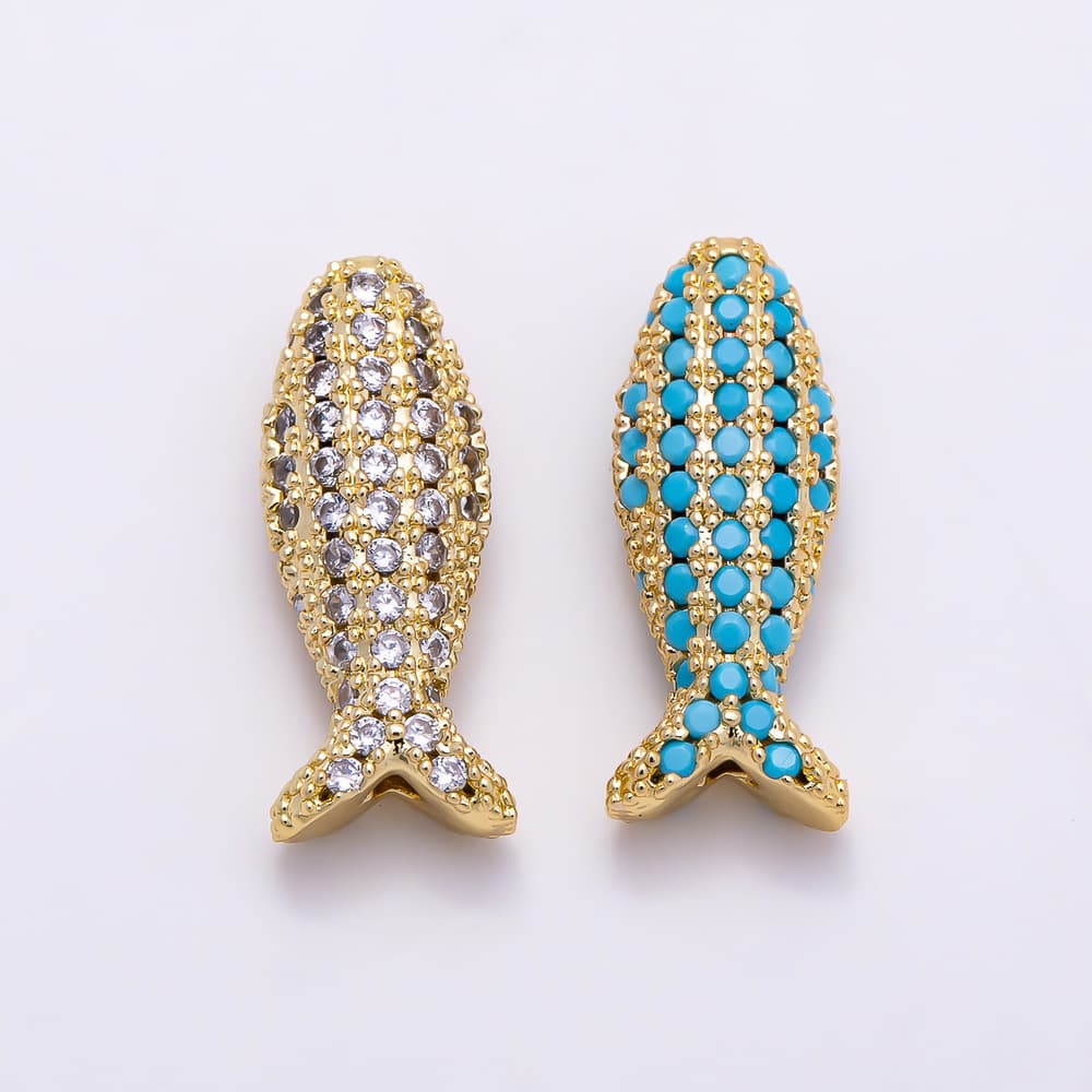16K Gold Filled 16mm Clear and Turquoise Ocean Fish Spacer Beads | Beads-00619 - Beads-00620