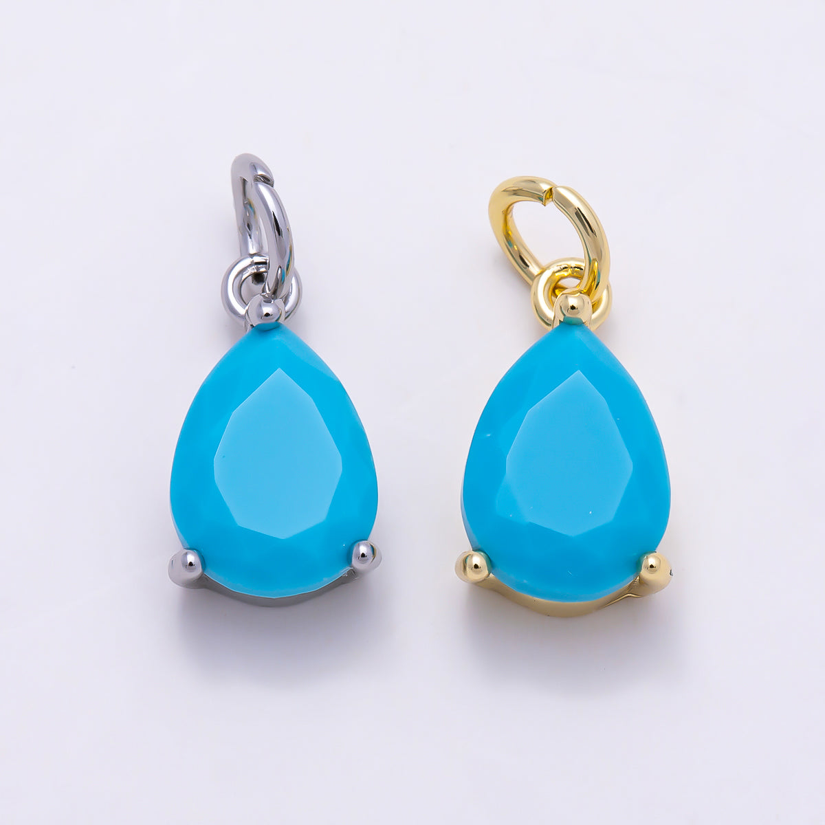 16K Gold Filled 13mm Turquoise Gemstone Solitaire Teardrop Charm in Gold & Silver | Charms-02054 Charms-02055
