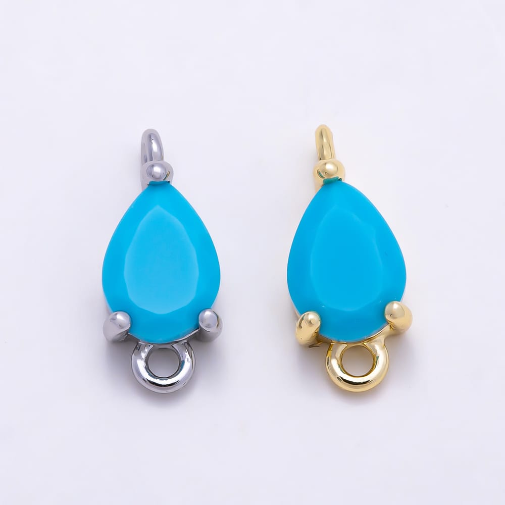 16K Gold Filled 12mm Turquoise Teardrop CZ Blue Connector Link | Connectors-00052 - Connectors-00053