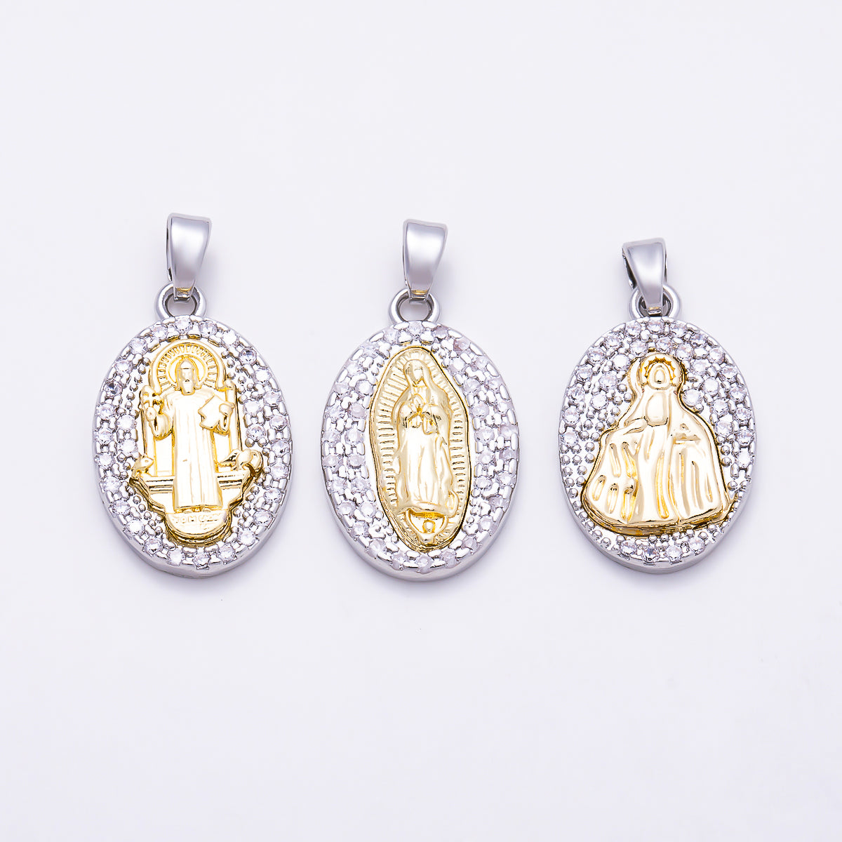 16K Gold Filled 21mm St. Jude, St. Benedict, Guadalupe Mixed Metal Textured Religious Oval Pendant | Charms-02011 ~ Charms-02017