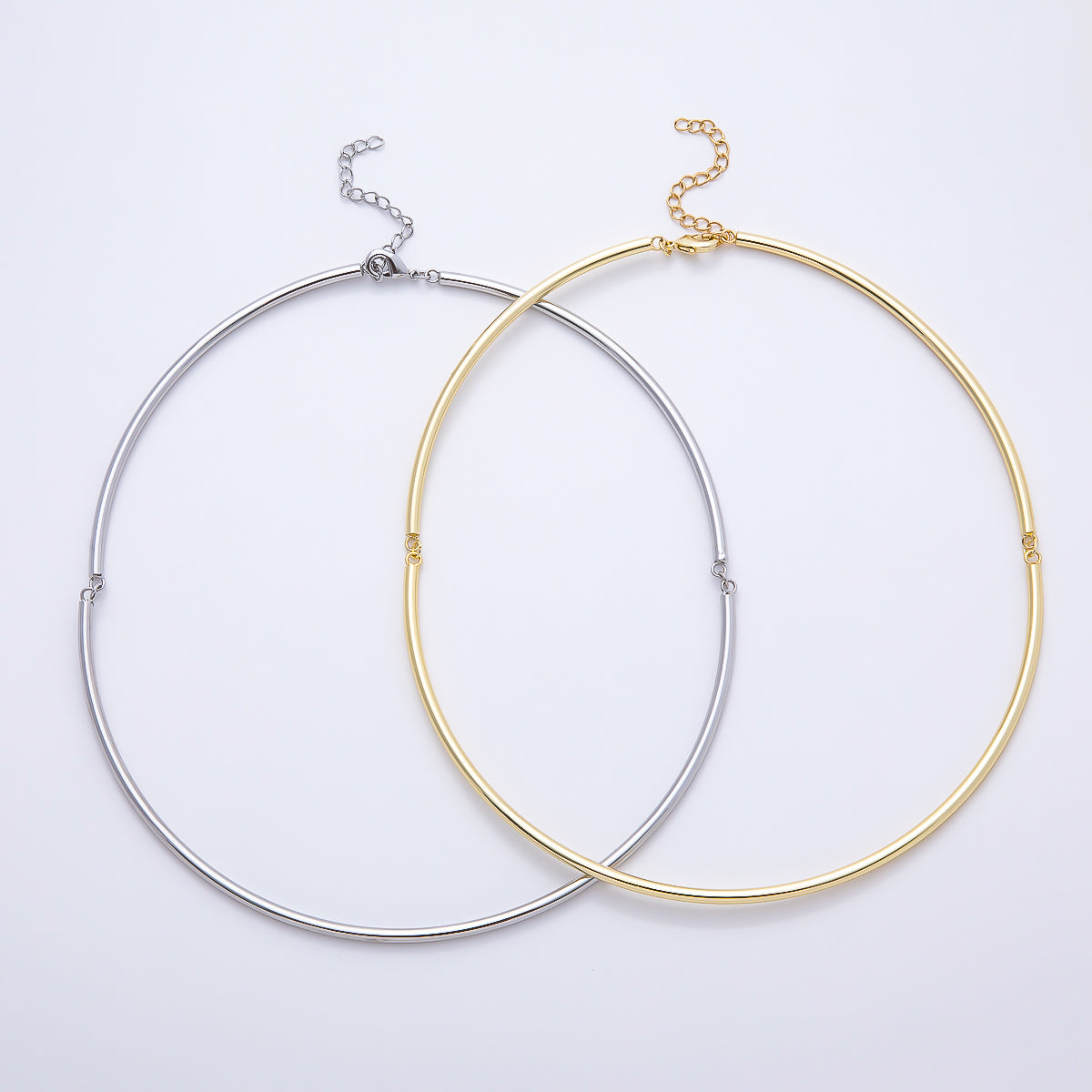 NEW 16K Gold Filled 3mm Minimalist Floating Collar Torque Necklace in Gold & Silver | WA-04711 WA-04712