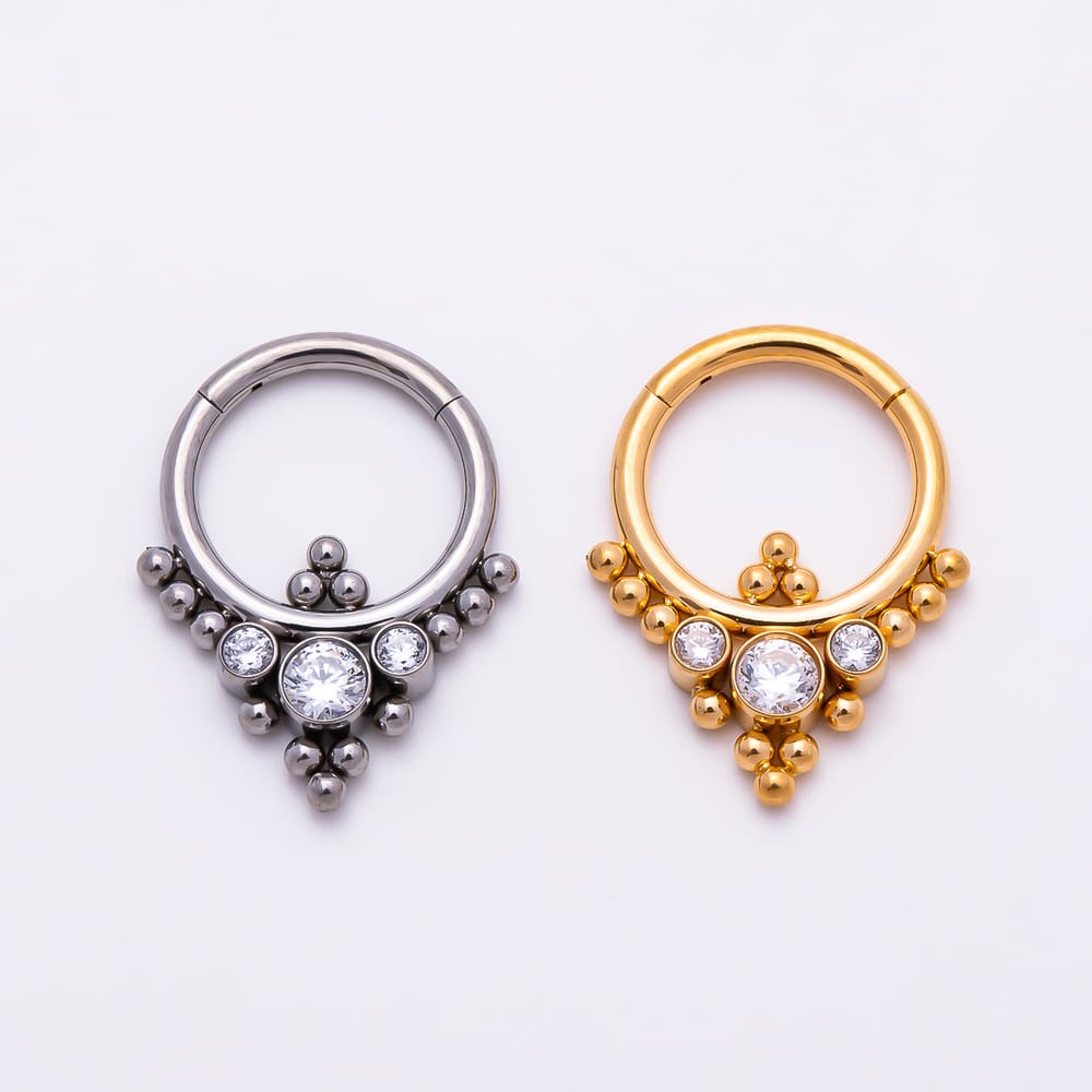 Titanium 15mm Clear CZ Round Bead Cluster Septum Cartilage Piercing Clicker in Gold & Silver | BJ-00289 BJ-00290