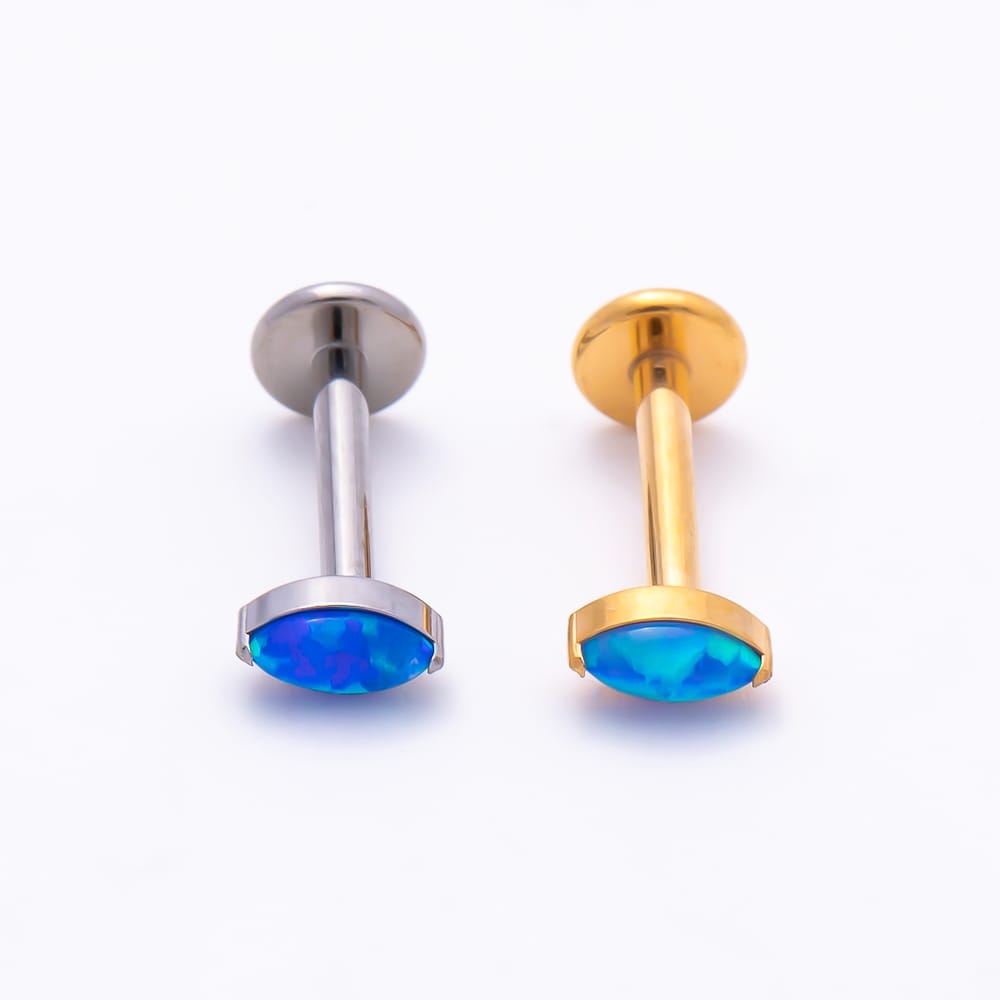 Titanium 4mm Blue Opal Marquise Cartilage Piercing Flat Back Stud in Gold & Silver | BJ-00273 BJ-00274