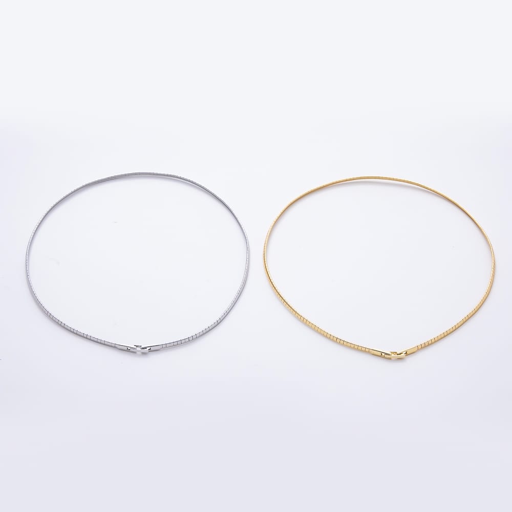 16K Gold Filled 3mm Minimalist Ribbed Lined Omega Chain 16 Inch Necklace in Gold & Silver | WA-01102 WA-01104