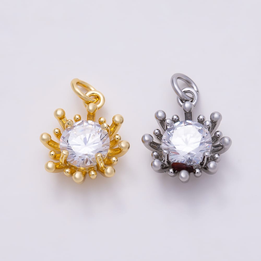 16K Gold Filled 15mm Clear CZ Round Molten Bloom Flower Charm in Gold & Silver | Charms-02268 Charms-02269