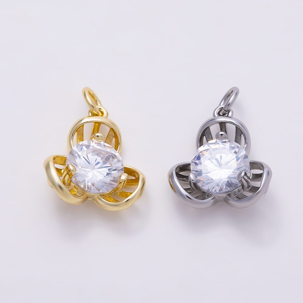 16K Gold Filled 15mm Clear CZ Round Open Triple Band Flower Charm in Gold & Silver | Charms-02270 Charms-02271