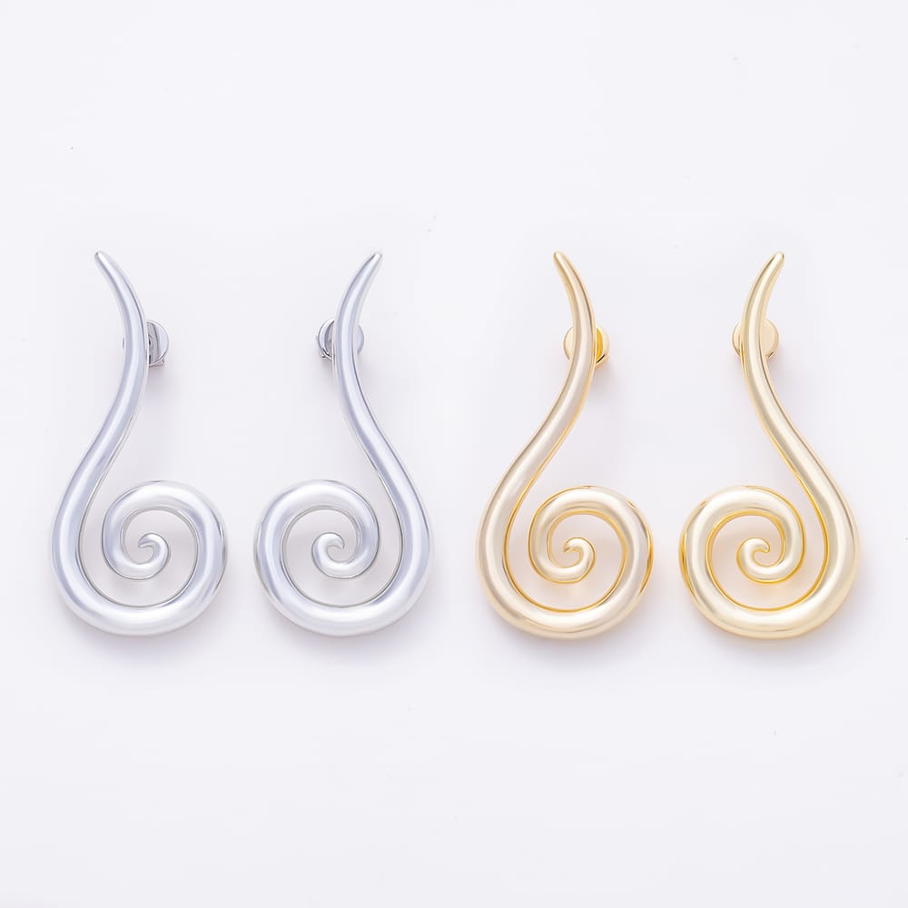 16K Gold Filled 50mm Spiral Swirl Curved Stud Earrings in Gold & Silver | Earrings-01171 Earrings-01172