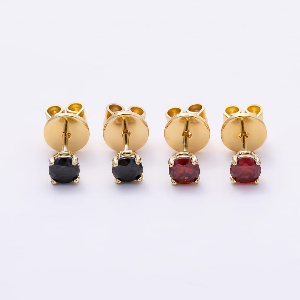 14K Gold Filled 5mm Red, Black CZ Round 4-Prong Solitaire Mini Stud Earrings | Earrings-01186 Earrings-01189