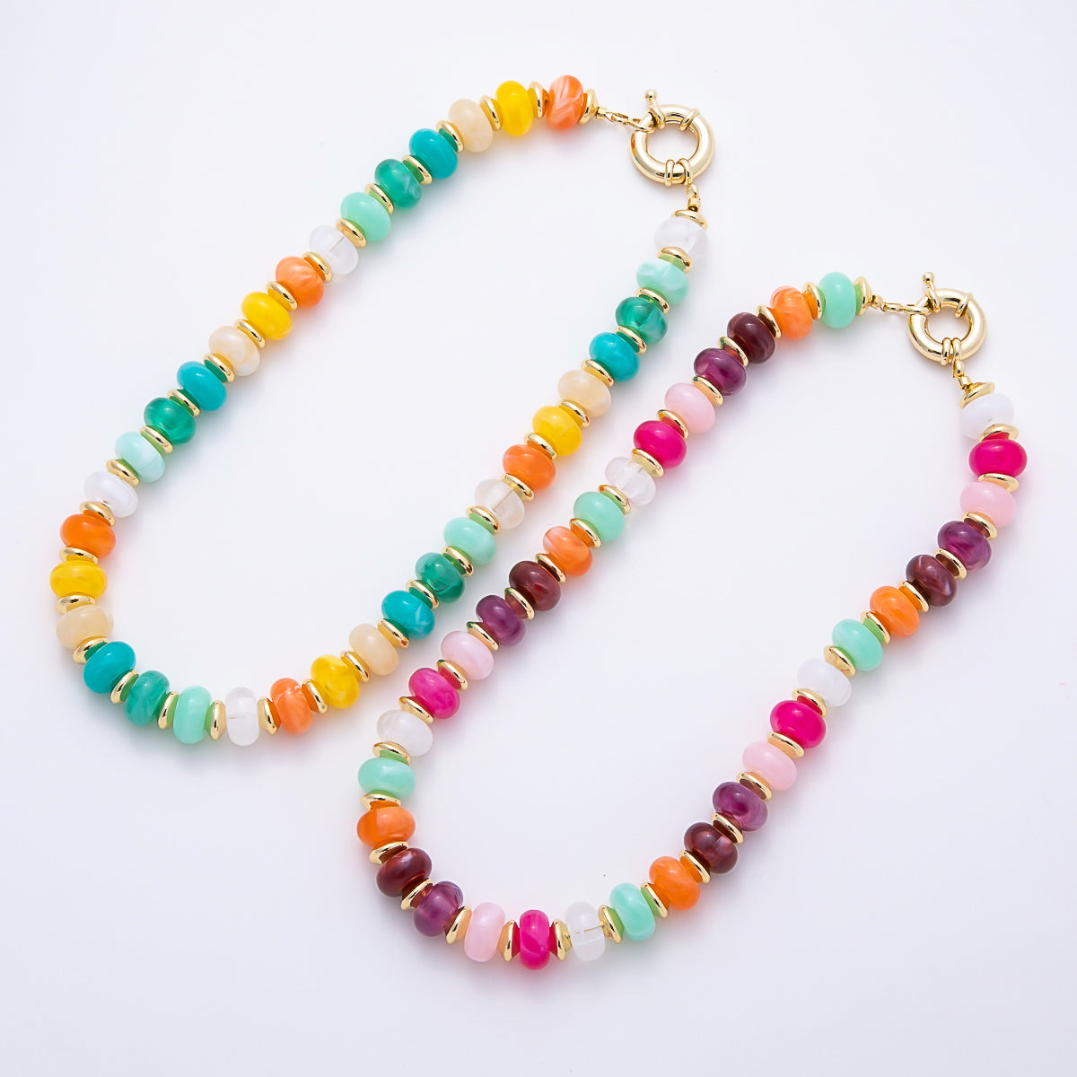 16K Gold Filled 13.5mm Multicolor Rondelle Gemstone Chain 18 Inch Necklace w. Sailor Clasps | WA-01119