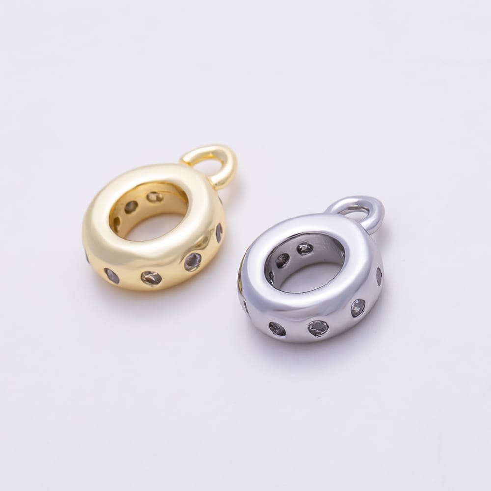 16K Gold Filled 10mm Clear CZ Dotted Rondelle Bail Findings in Gold & Silver | Findings-00646 Findings-00647