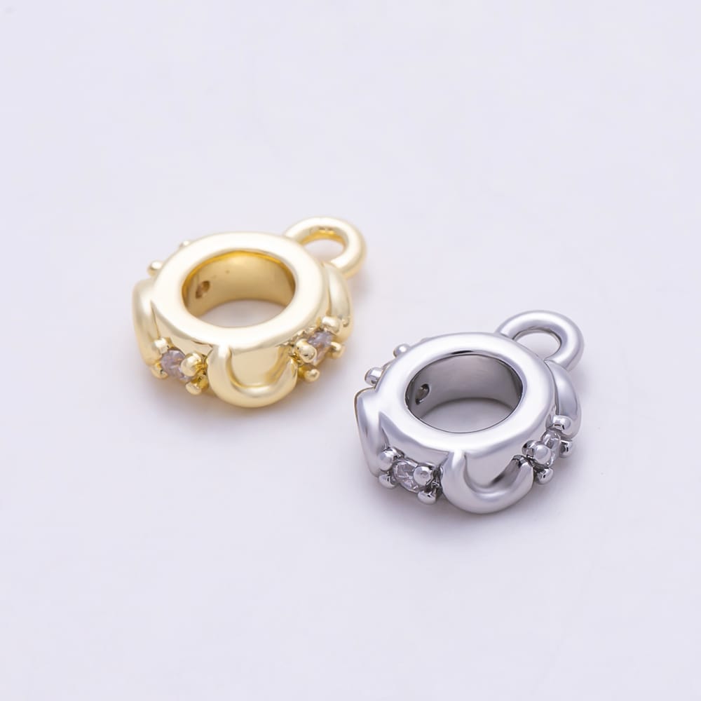 16K Gold Filled 10mm Clear CZ Celestial Crescent Moon Drop Rondelle Bail Findings in Gold & Silver | Findings-00640 Findings-00641