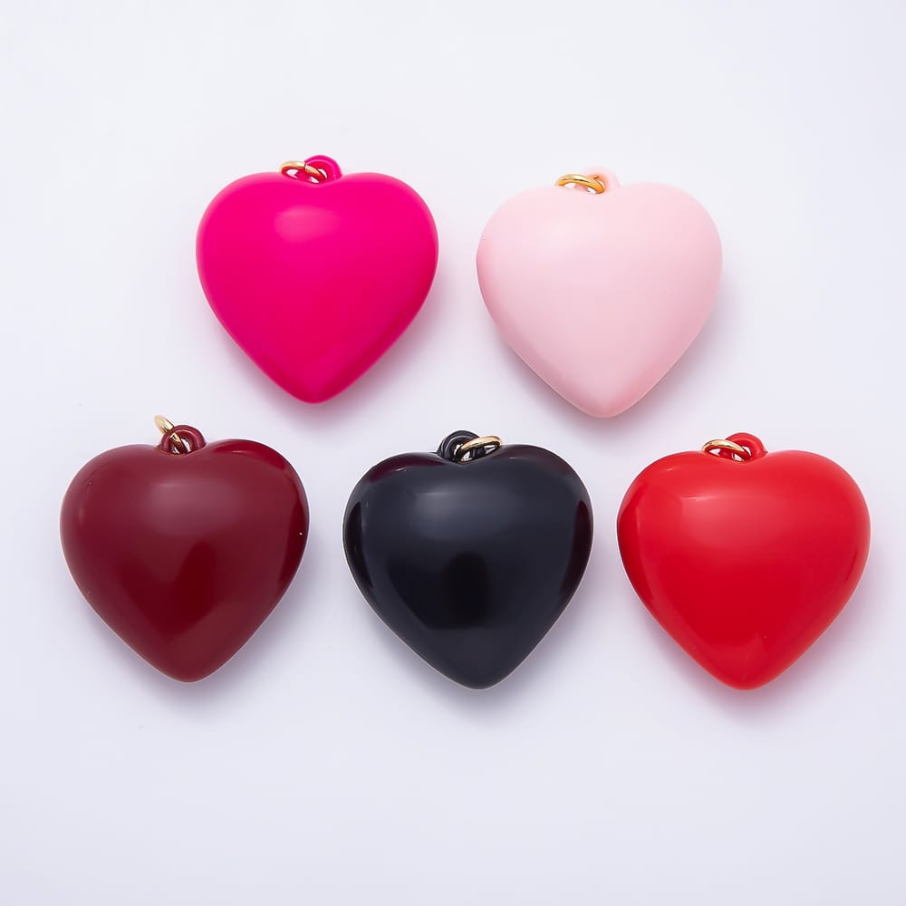 18K Gold Filled 44mm Pink, Black, Fuchsia, Red, Burgundy Enamel Resin Chubby Heart Charm | Charms-02389 ~ Charms-02393