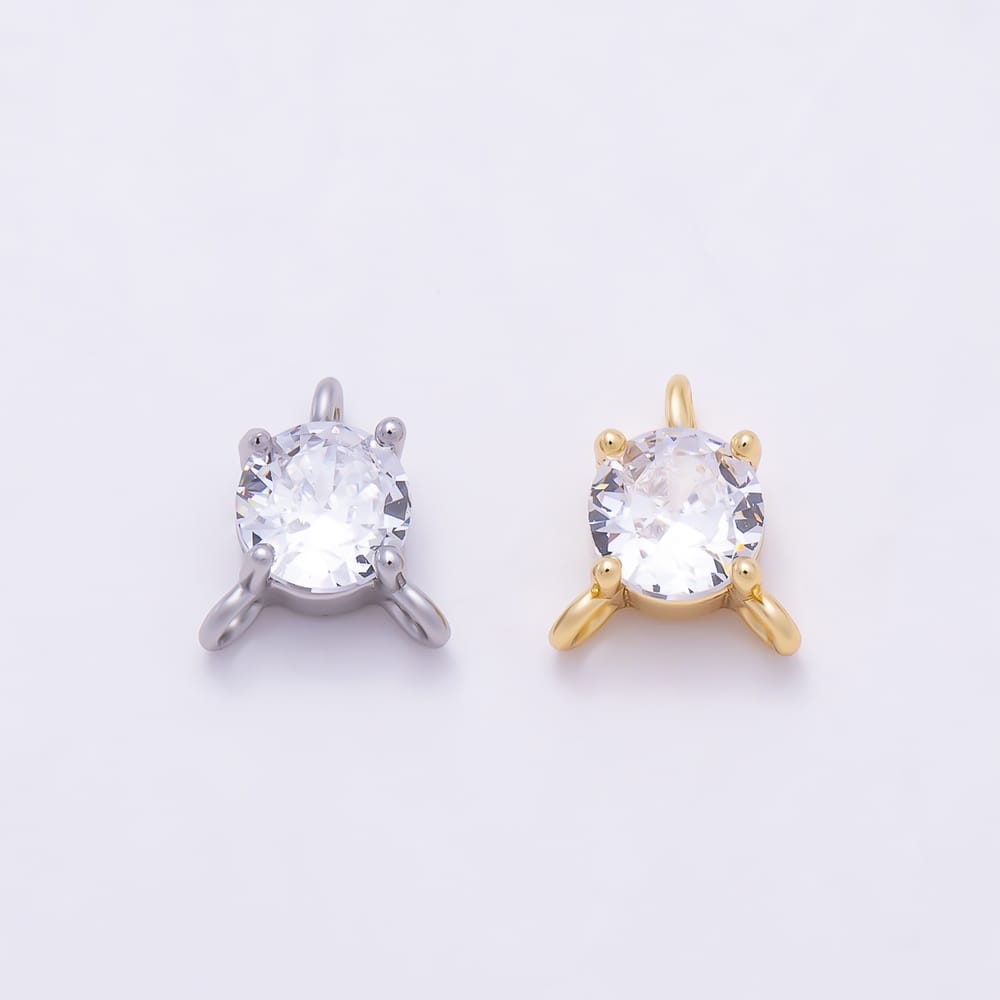 16K Gold Filled 8mm Clear CZ Round Solitaire Triple Loop Connector in Gold & Silver | Connectors-00075 Connectors-00076