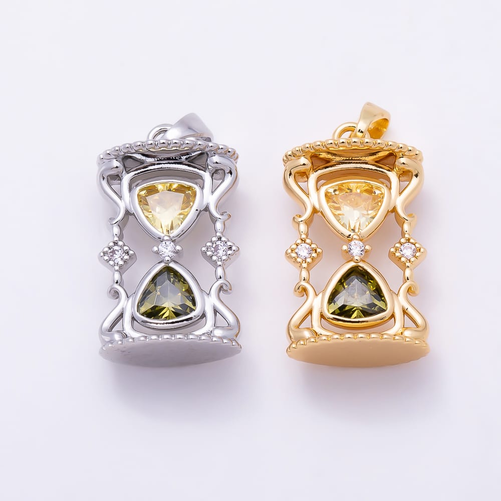 16K Gold Filled 21mm Yellow Green CZ Hourglass Pendant in Gold & Silver | Charms-02342 Charms-02343