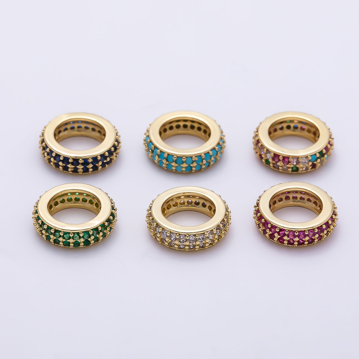 16K Gold Filled 12mm Micro Paved CZ Thin Rondelle Bead | Beads-00482 ~ Beads-00487