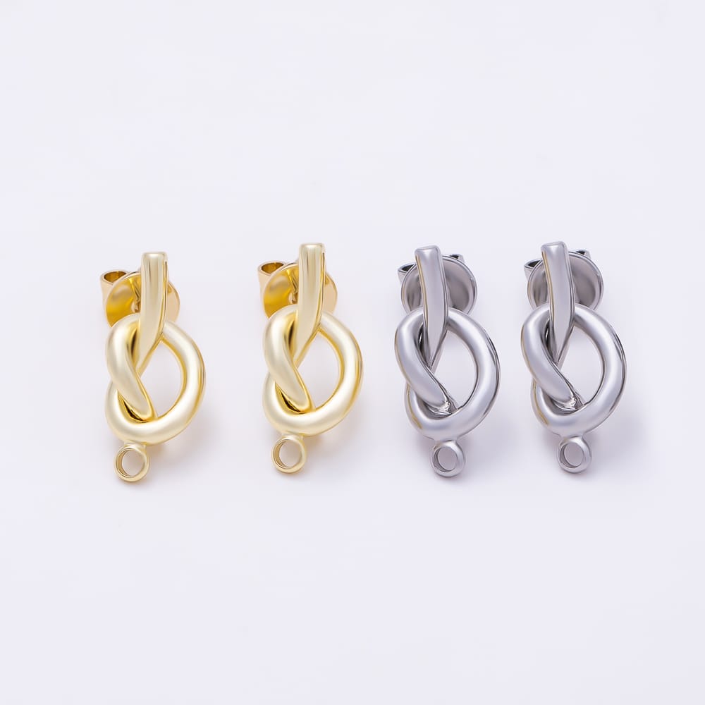 16K Gold Filled 18mm Minimalist Knot Knot Loop Drop Stud Earring Findings in Gold & Silver | Findings-00625 Findings-00626