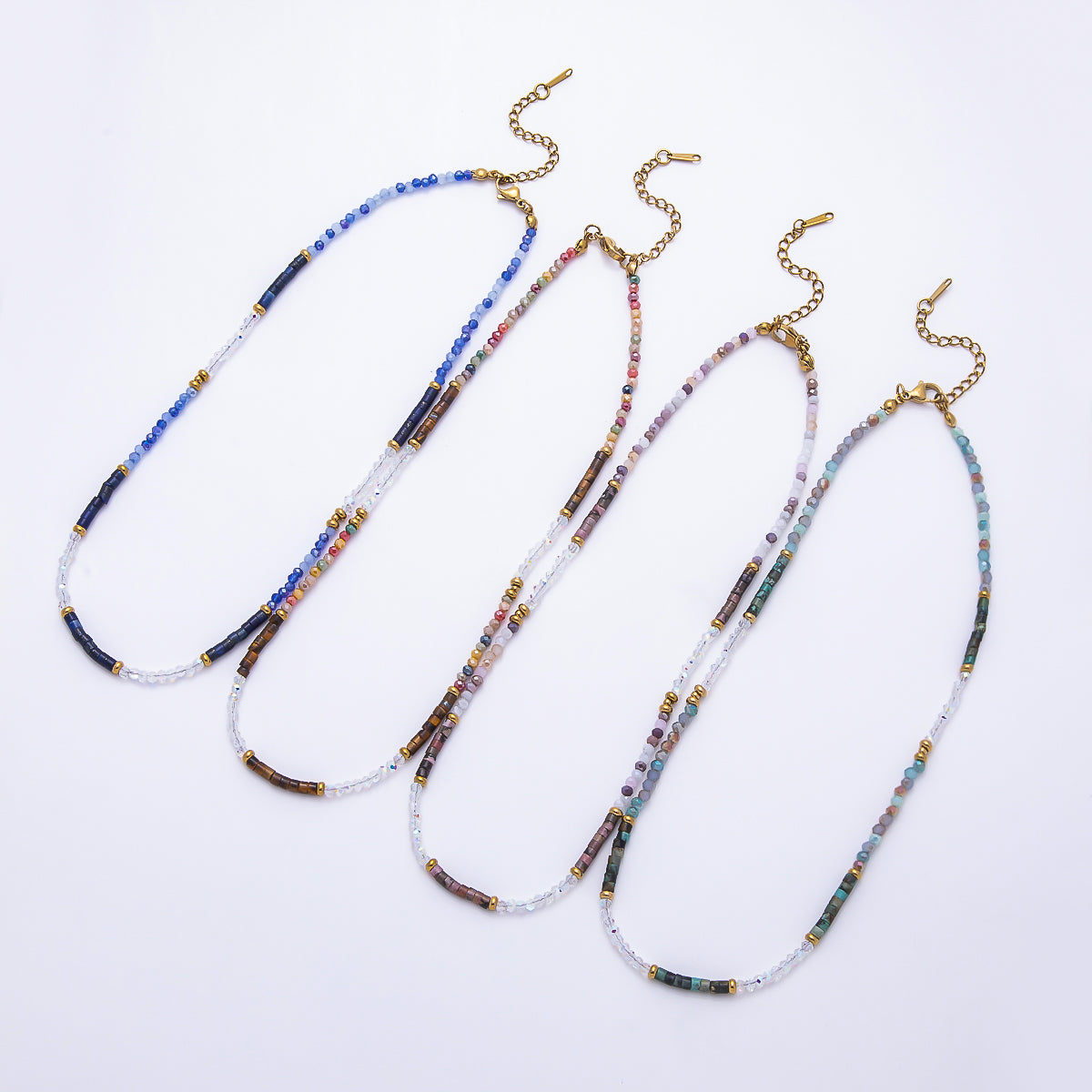 Handmade 4mm Multicolor Multifaceted Round Tube Gemstone Chain 16 Inch Necklace | WA-00095 ~ WA-00098