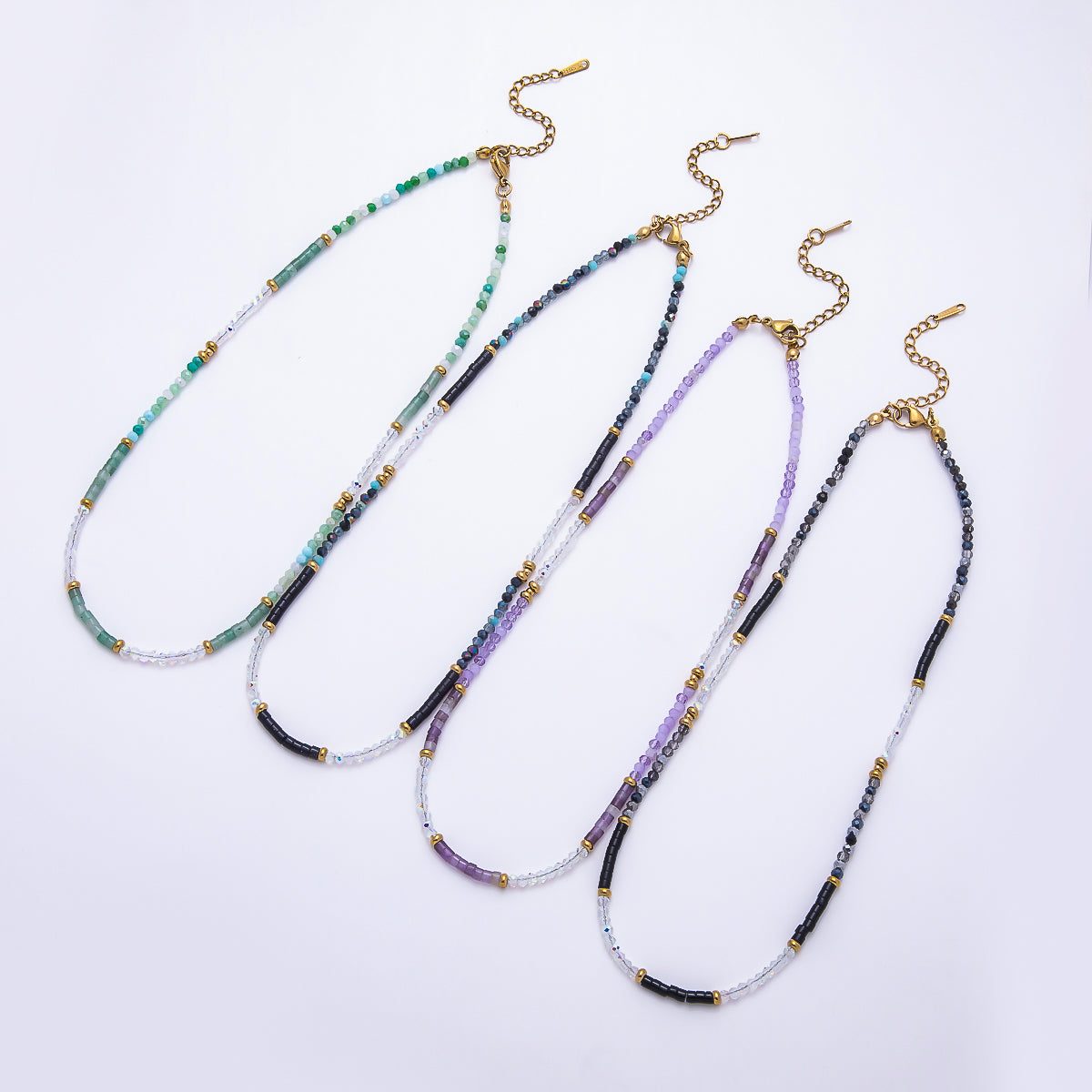 Handmade 4mm Multicolor Multifaceted Round Tube Gemstone Chain 16 Inch Necklace | WA-00095 ~ WA-00098