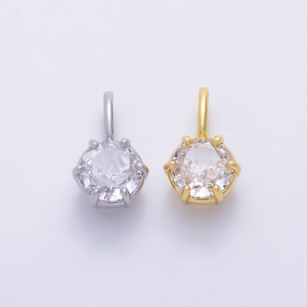 16K Gold Filled 16.5mm Round Clear CZ Georgian Set Bezel Solitaire Pendant in Gold & Silver | Charms-02414 Charms-02415
