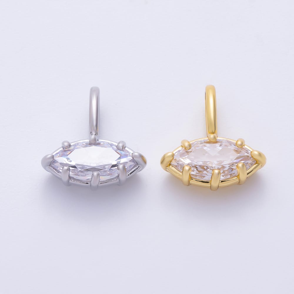 16K Gold Filled 14.5mm Marquise Clear CZ Georgian Set Bezel Solitaire Pendant in Gold & Silver | Charms-02406 Charms-02407