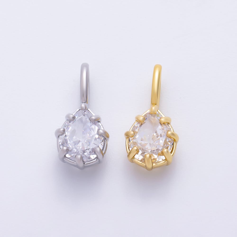 16K Gold Filled 18mm Teardrop Clear CZ Georgian Set Bezel Solitaire Pendant in Gold & Silver | Charms-02408 Charms-02409