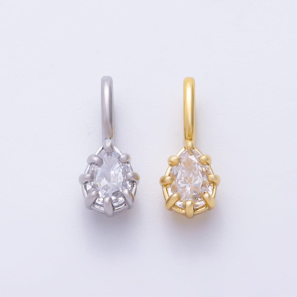 16K Gold Filled 16mm Mini Teardrop Clear CZ Georgian Set Bezel Solitaire Pendant in Gold & Silver | Charms-02420 Charms-02421