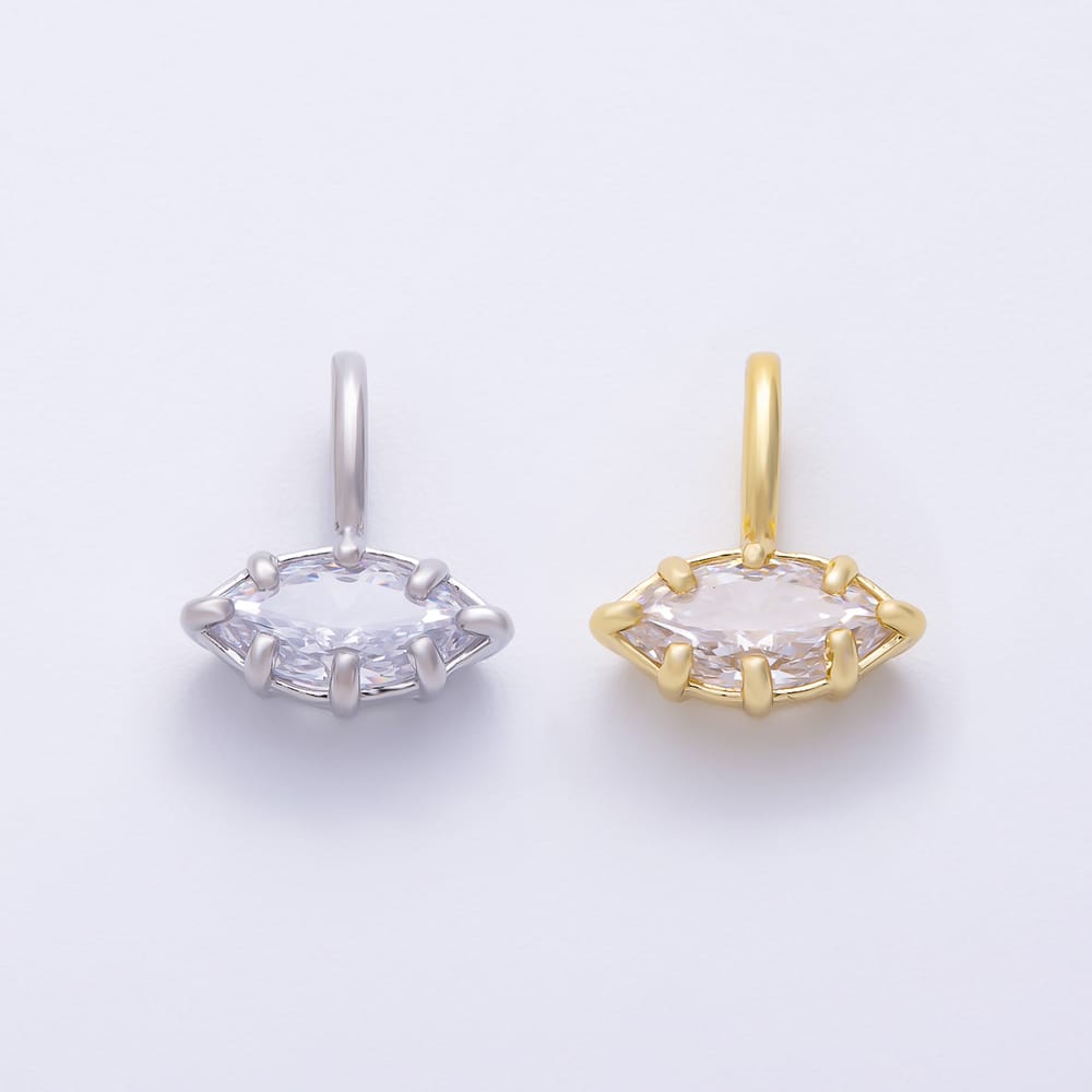16K Gold Filled 14mm Mini Marquise Clear CZ Georgian Set Bezel Solitaire Pendant in Gold & Silver | Charms-02418 Charms-02419