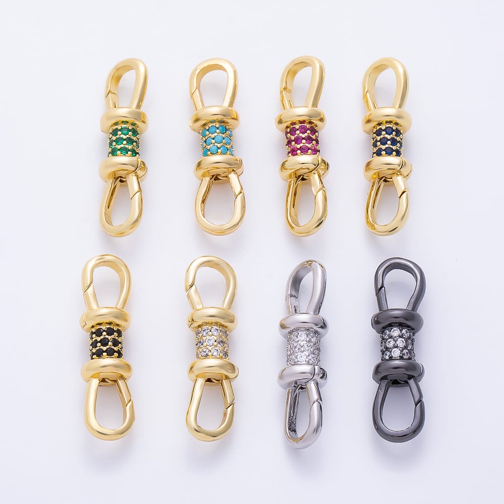 16K Gold Filled 30mm Micro Paved CZ Double Push Gate Clasps Closure Enhancer Findings in Gold & Silver | Findings-00204 ~ Findings-00209