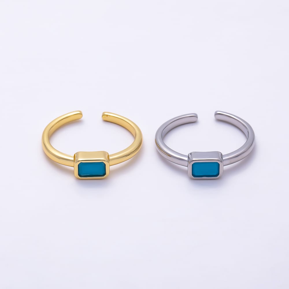 16K Gold Filled Turquoise CZ Rectangular Bezel Open Adjustable Ring | Rings-00391 - Rings-00392