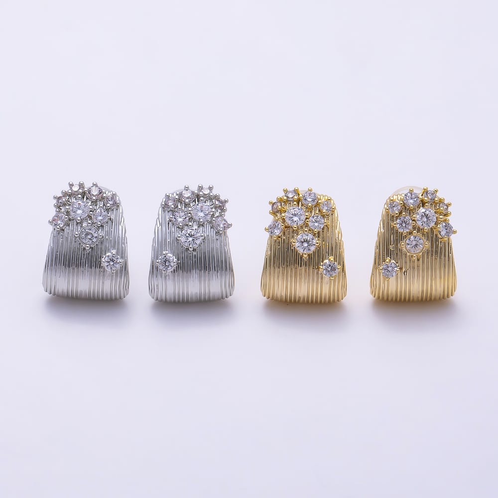 16K Gold Filled 16mm Chunky Textured Ribbed CZ Cluster C Hoops Earrings | Earrings-01023 - Earrings-01024