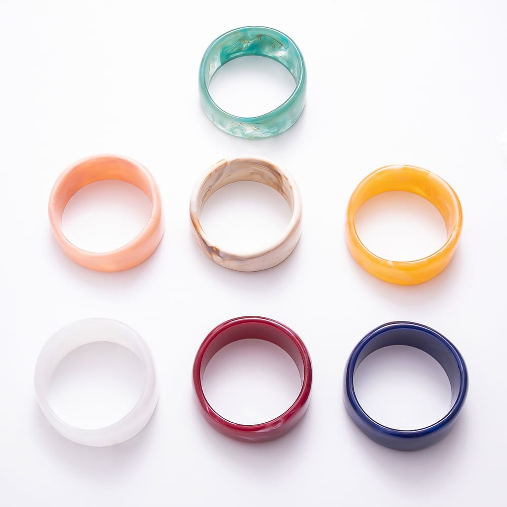 Yellow, White, Green, Pink, Beige, Red, Blue Enamel Solid Marble Resin Acrylic Wide Bangle Bracelet | WA-02170 ~ WA-02168