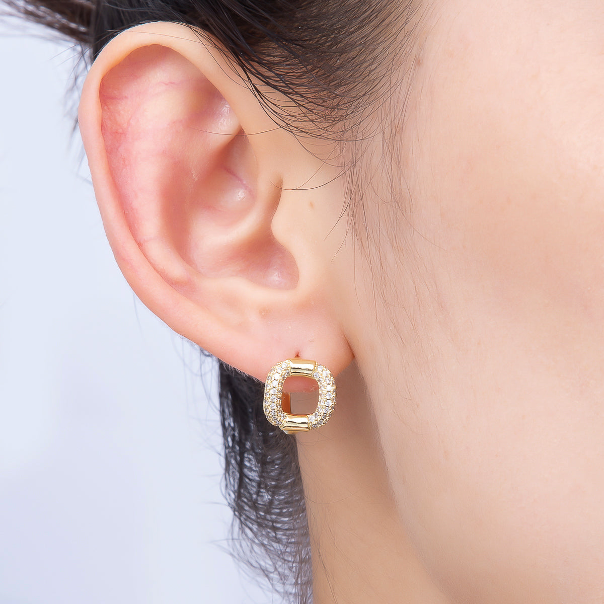 16K Gold Filled 15mm Micro Paved CZ Open Square Huggie Hoop | Earrings-00684