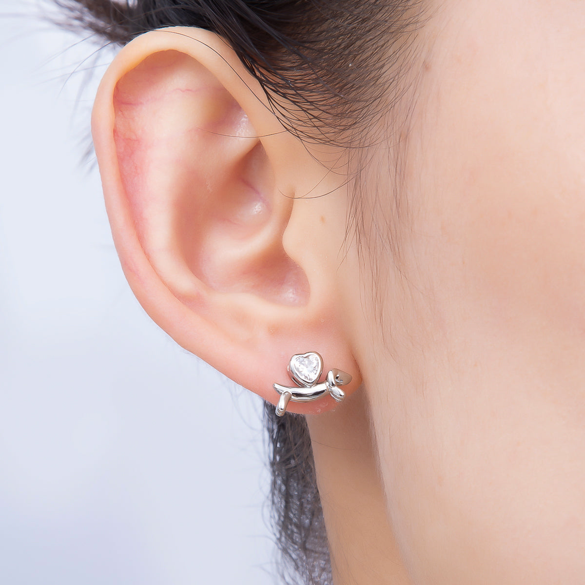 16K Gold Filled 15mm Heart CZ Puppy Animal Stud in Gold & Silver | Earrings-00674 Earrings-00675