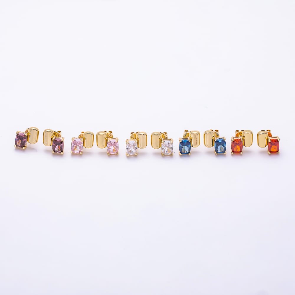 16K Gold Filled 16mm Rectangle Colorful Radiant Cut CZ Solitaire Stud Earrings| Earrings-00899 - Earrings-