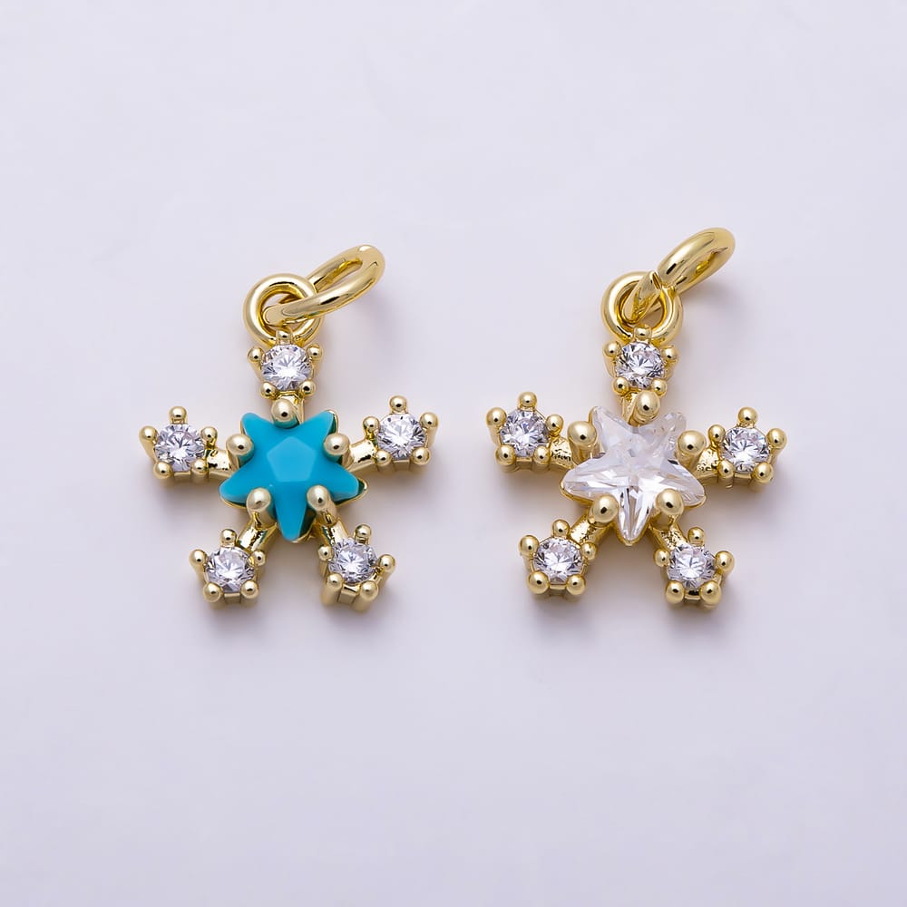 16K Gold Filled 13mm Turquoise Center & Prong Set Clear CZ Starburst Celestial Charm | Charms-02163 - Charms-02164