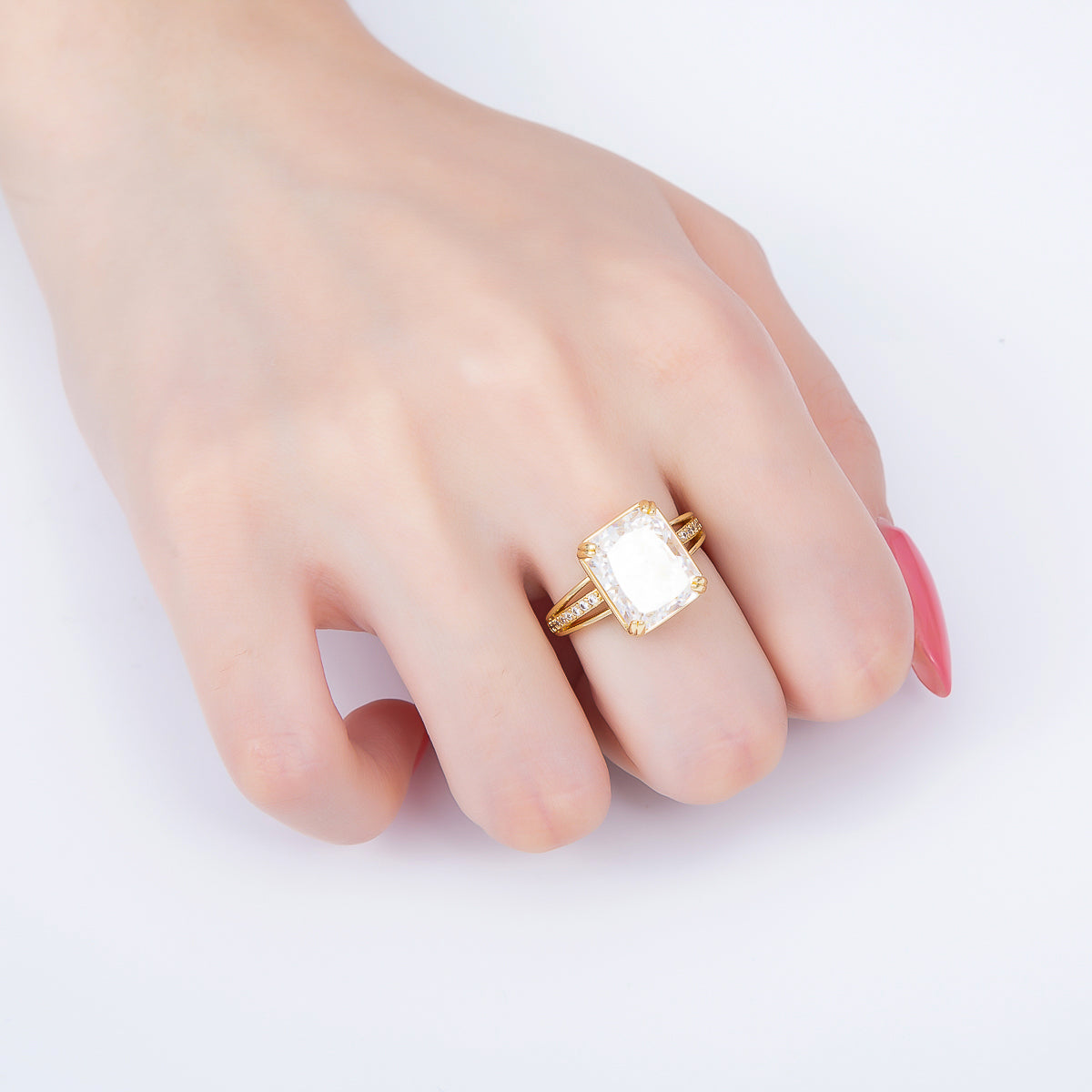 16K Gold Filled Clear CZ Baguette Micro Paved CZ Triple Band Ring | Rings-00285