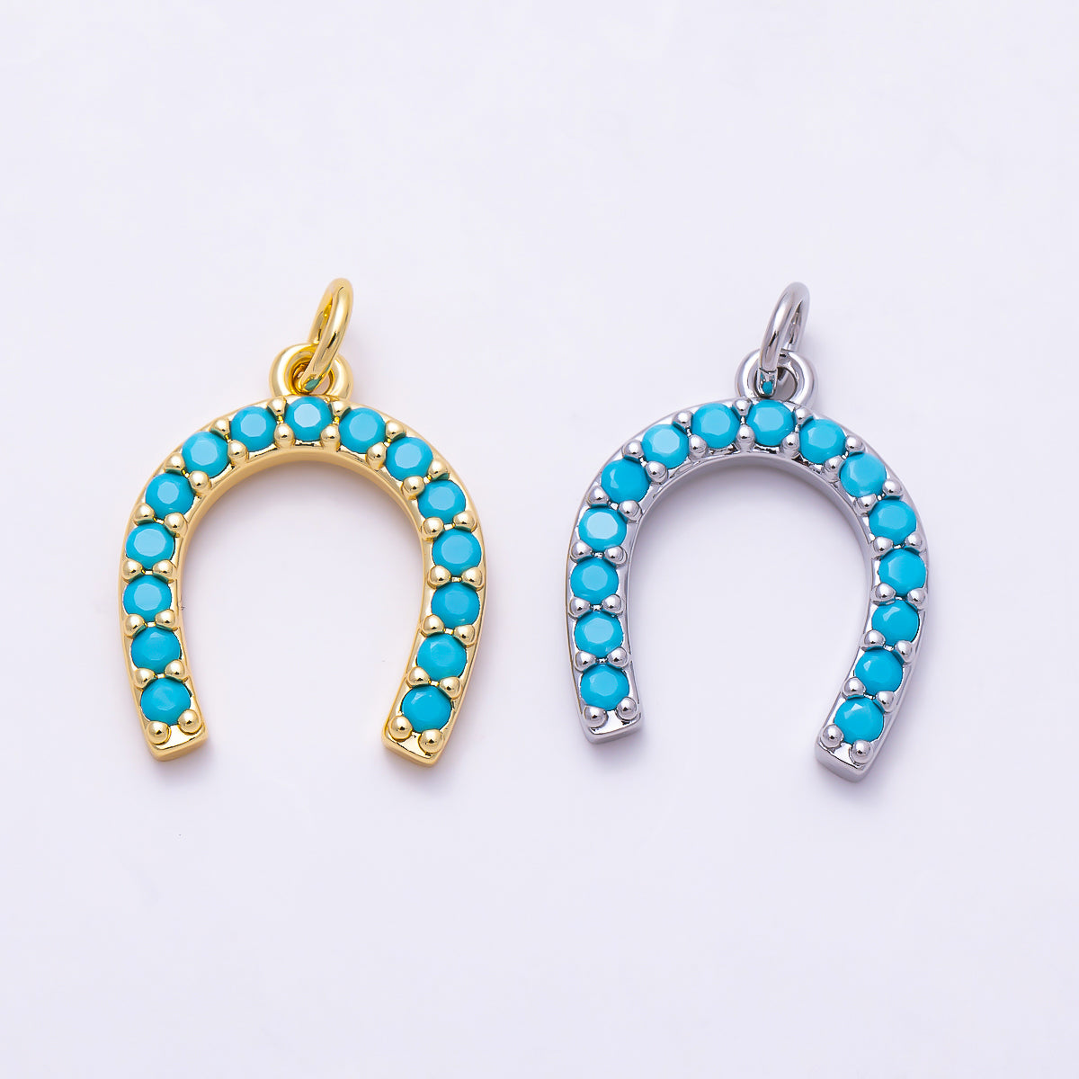 16K Gold Filled 18mm Turquoise Micro Paved Horseshoe Lucky Charm in Gold & Silver | Charms-02027 Charms-02028