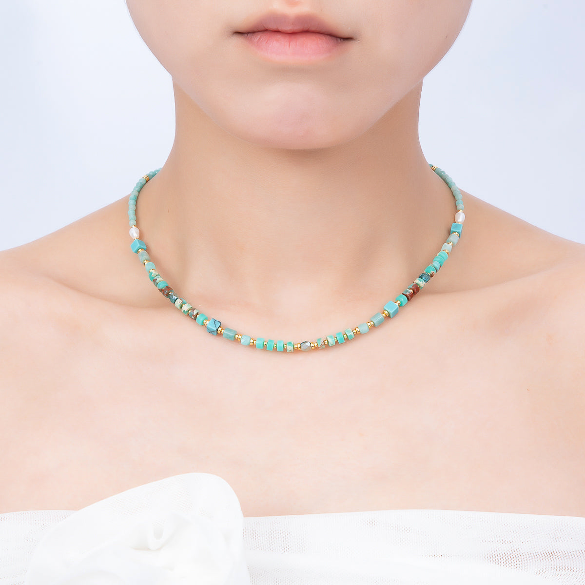 Handmade 4mm Turquoise Tube Rondelle Multifaceted Round Gemstone Chain 16 Inch Necklace | WA-00326