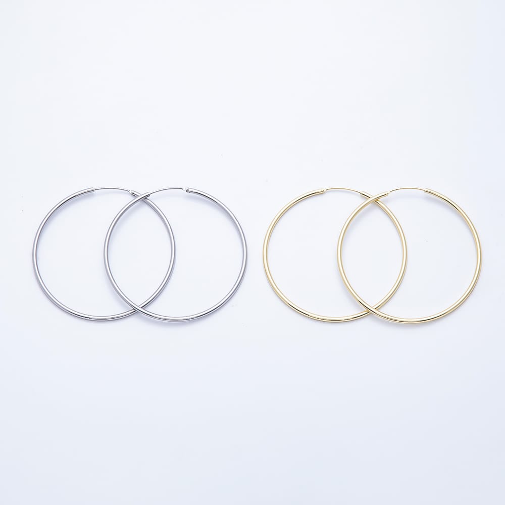16K Gold Filled 60mm Minimalist Classic Sleeper Earring Large Circle Hoop in Gold & Silver | Earrings-01251 Earrings-01252