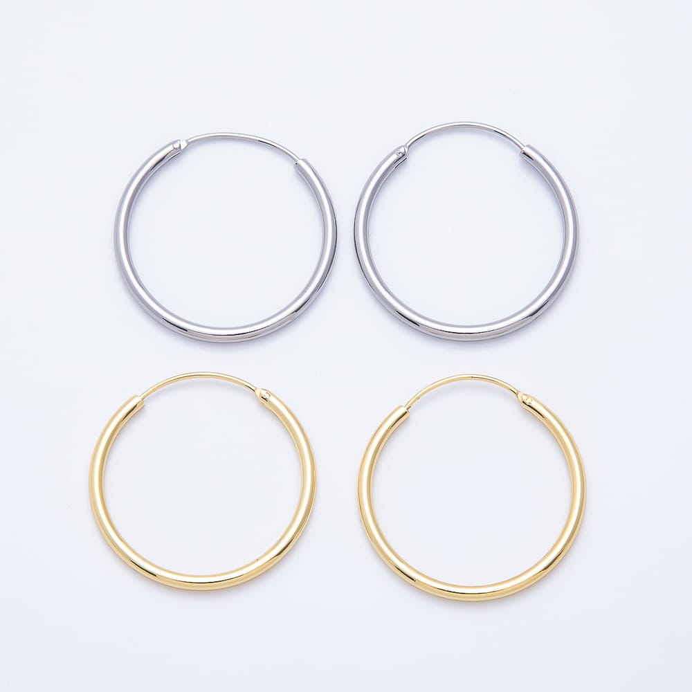 16K Gold Filled 30mm Minimalist Endless Sleeper Hoop Earrings in Gold & Silver | Earrings-01247 Earrings-01248